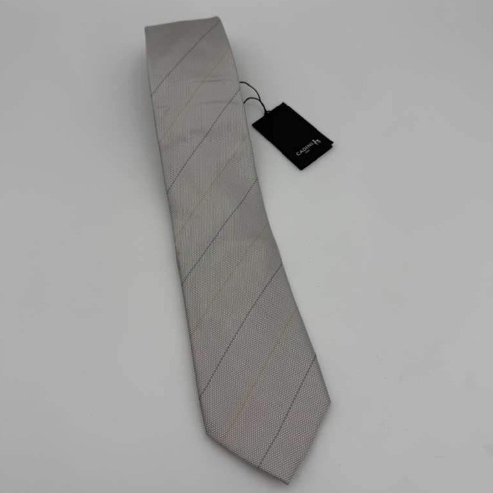 Cadini Silk Tie – Silver Geometric Pattern‎ – Brand New